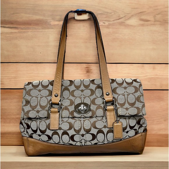 Coach Handbags - Coach F13070 Hampton Signature Khaki/Tan Satchel